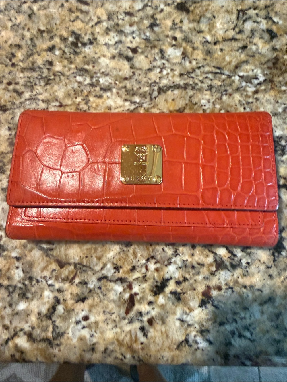 AUTHENTIC MCM Croc-Embossed Red-Orange Leather Wallet - Picture 3 of 13